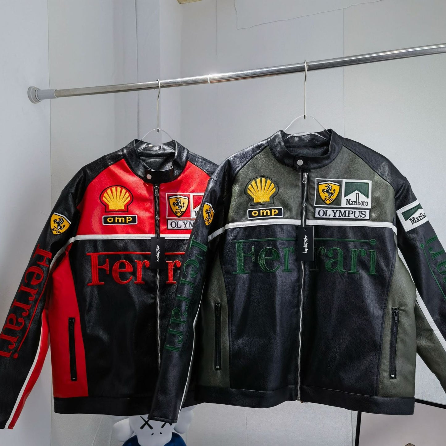 VINTAGE FERRARI F1 LEDERJACKE DUNKELGRÜN