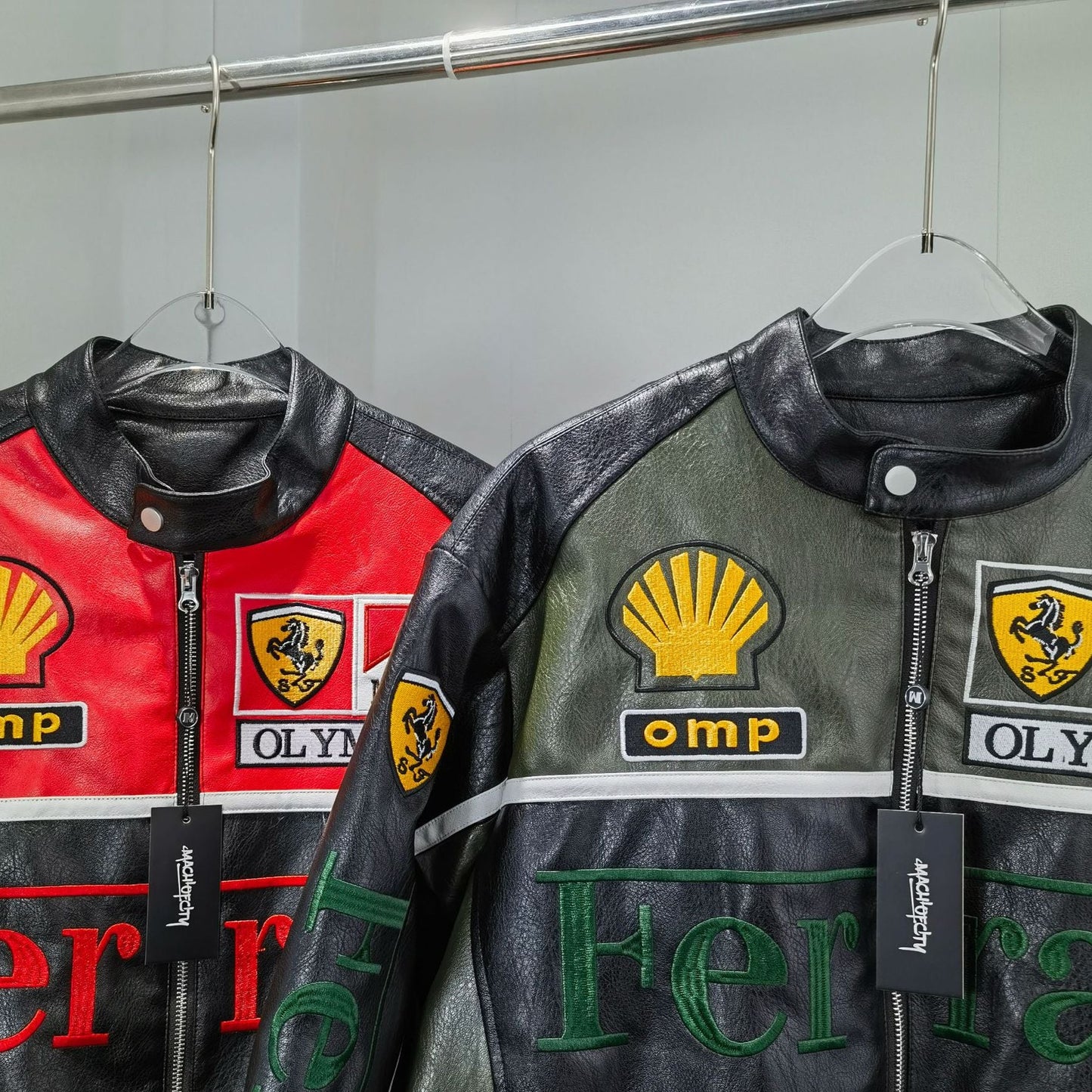 VINTAGE FERRARI F1 LEDERJACKE DUNKELGRÜN