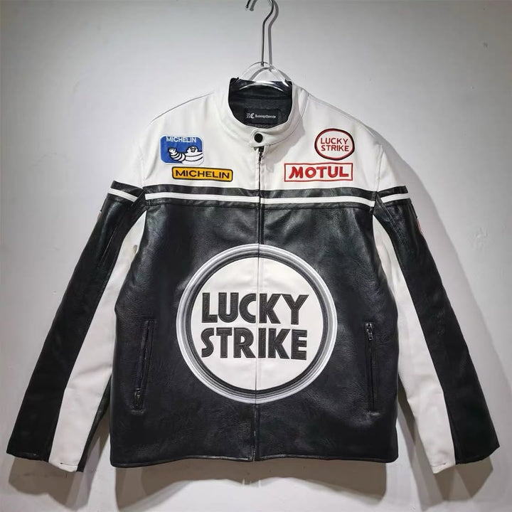 LUCKY STRIKE VINTAGE WHITE LEATHER JACKET