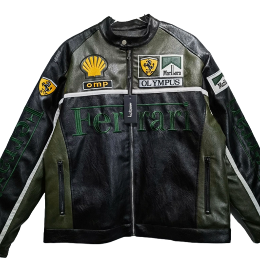 VINTAGE FERRARI F1 LEDERJACKE DUNKELGRÜN