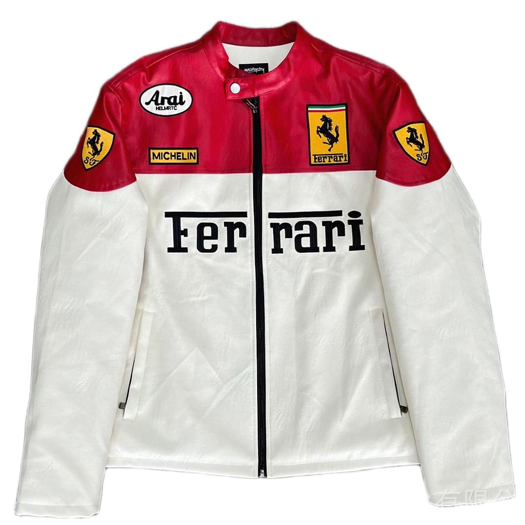 FERRARI VINTAGE F1 LEATHER JACKET WHITE