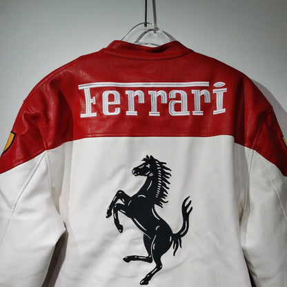 FERRARI VINTAGE F1 LEATHER JACKET WHITE