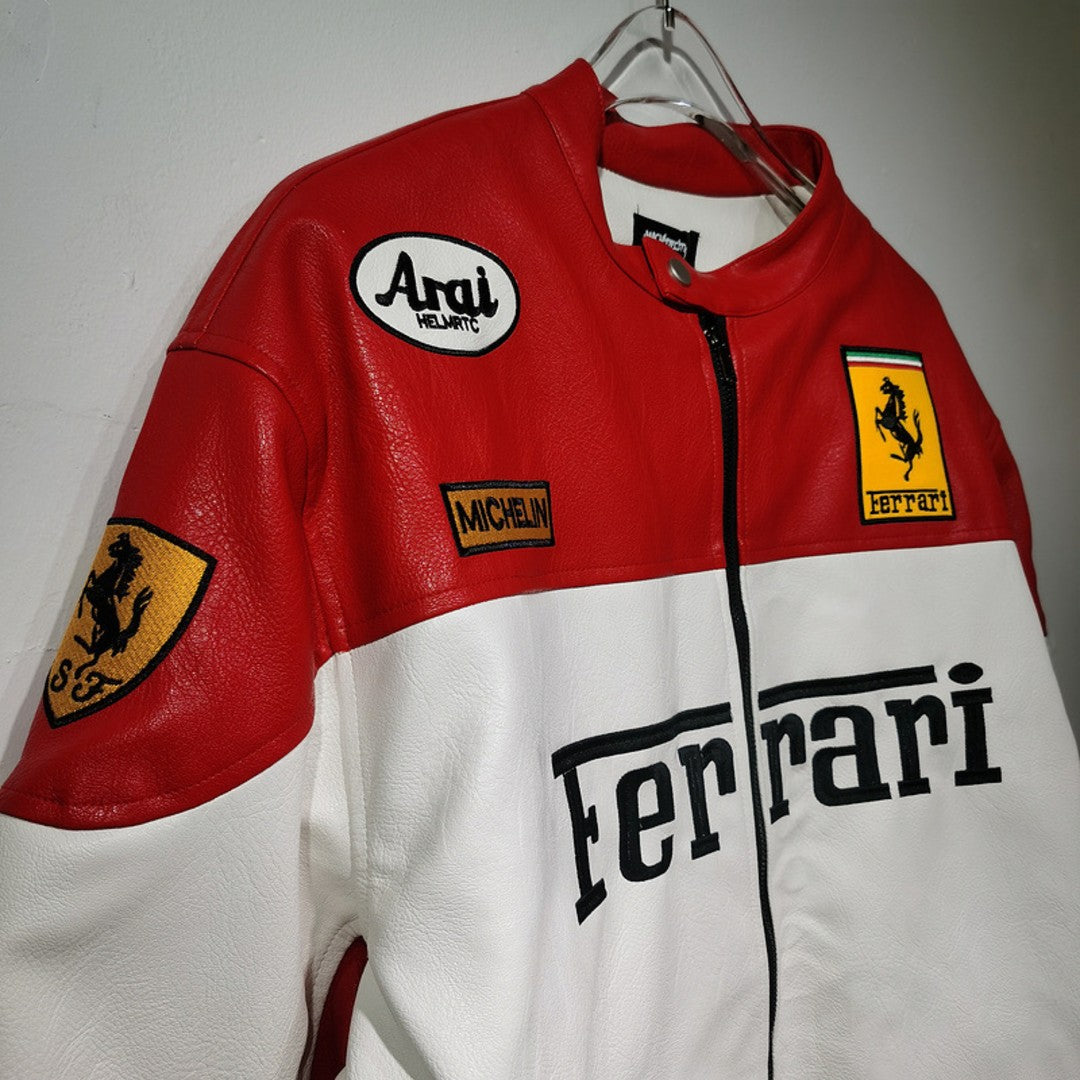 WHITE FORMULA 1 LEATHER JACKET