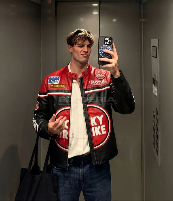 LUCKY STRIKE VINTAGE RED LEATHER JACKET