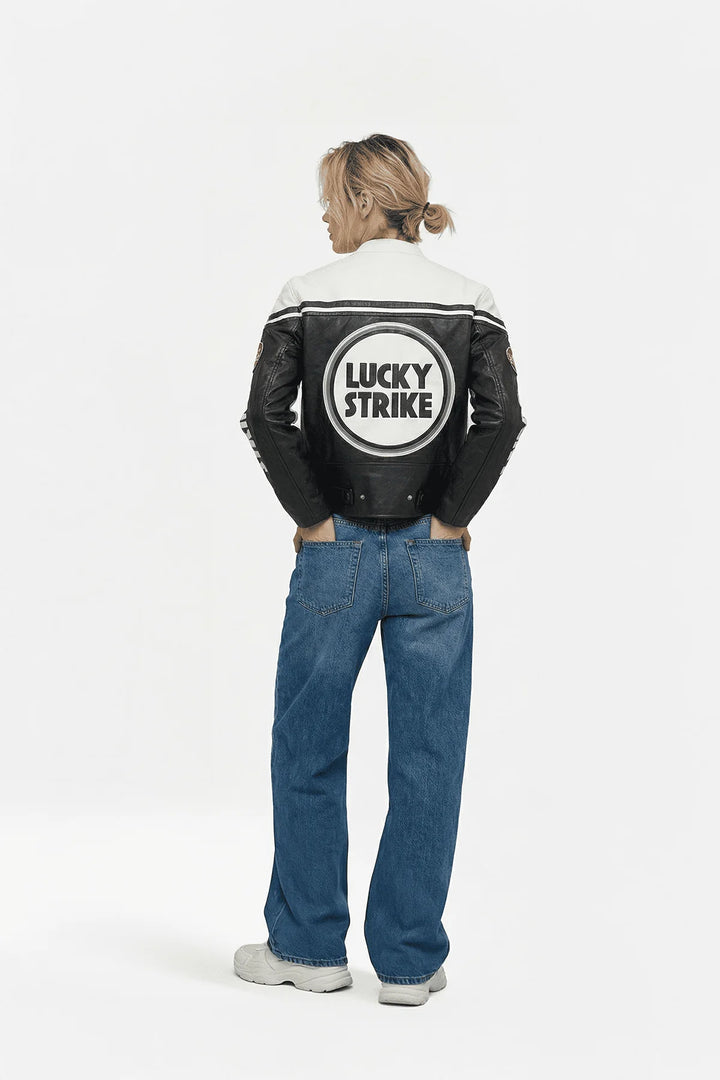 LUCKY STRIKE VINTAGE WHITE LEATHER JACKET