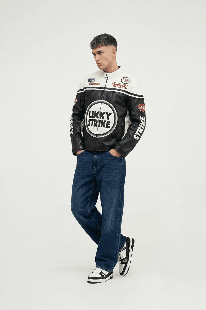 LUCKY STRIKE VINTAGE WHITE LEATHER JACKET